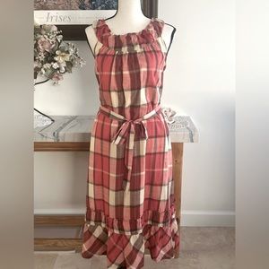 Talbots Women's Red, Cream & Black Plaid Ruffled Hem Sleeveless Dress Size 10